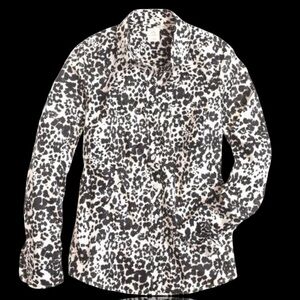 J. Crew Black & White Leopard Print Snowcat Print ‘Boy’ Button-Up Shirt Size 12
